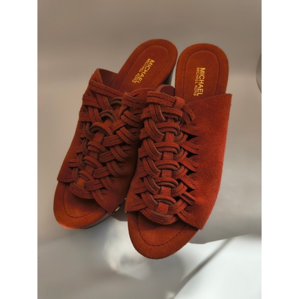 Michael Michael Kors Westley Boho Woven Heeled Mules‎ Clogs Size 6 Rust